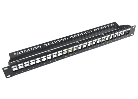 Panel sieciowy RJ45 24 porty 1U Keystone C5 / C5E C6 z paskiem zarządzania